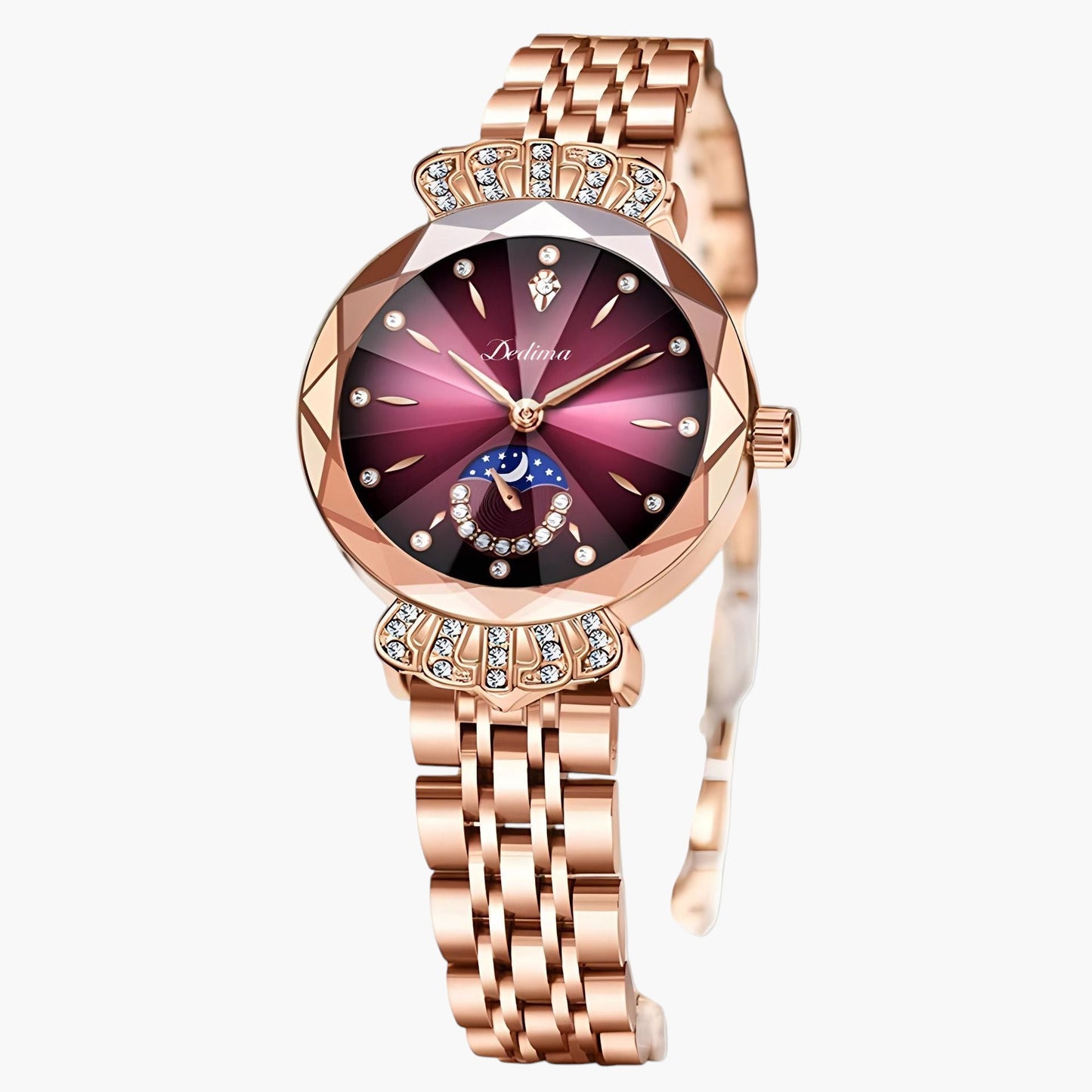 rose gold women’s luxury steel watch – waterproof with diamond butterfly clasp