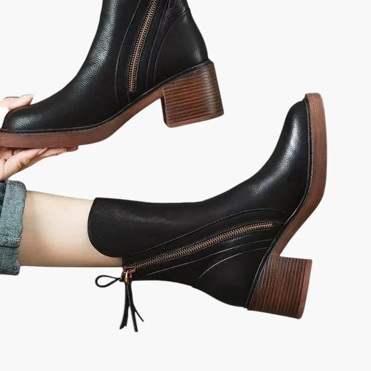 retro mid-calf martin boots – side zipper & thick heel for women
