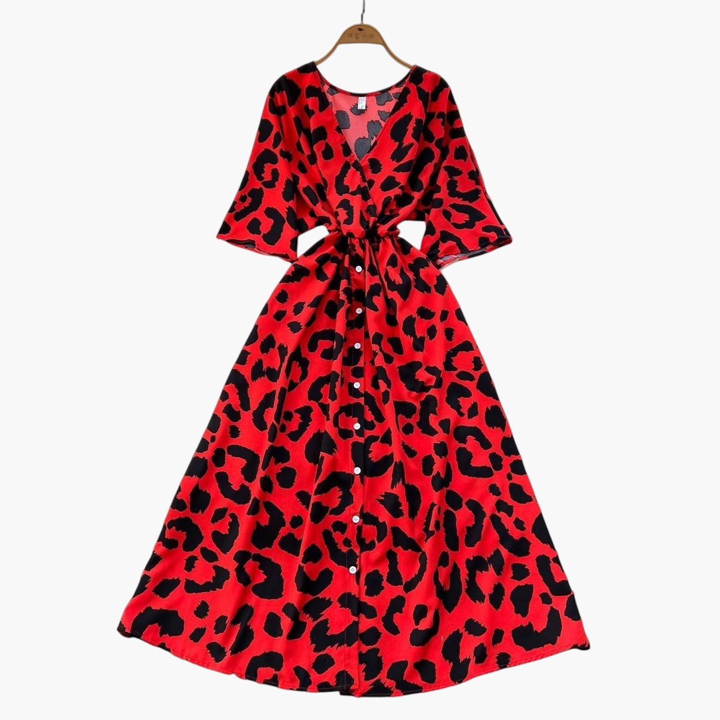 french niche summer dress – v-neck printed slim fit maxi