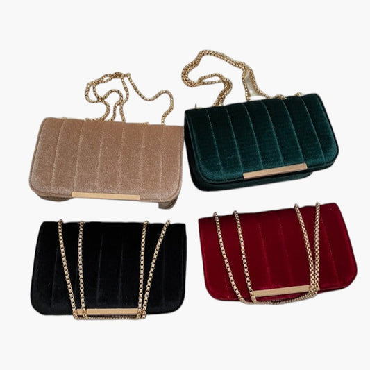 Retro Velvet Small Square Bag – Embossed Handbag with Gold Chain